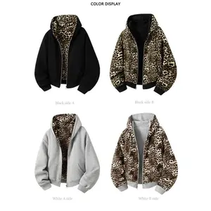 Leopard Print Reversible Jacket with Hood - Fashion Boutique Autumn Winter Leopard Print Hooded Coat Suitable for All Seasons Wear