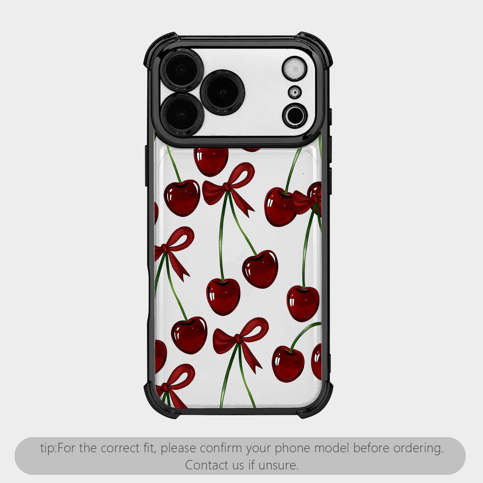 Cherry leopard print bow pattern four-corner shockproof transparent electroplated protective phone casefor iPhone Samsung Galaxy 17 Air 16Pro Max 15 14Plus 13 12 11XR XS S25 S24 S23,Simple and stylish camera Protection DurablePhone Case.HY65