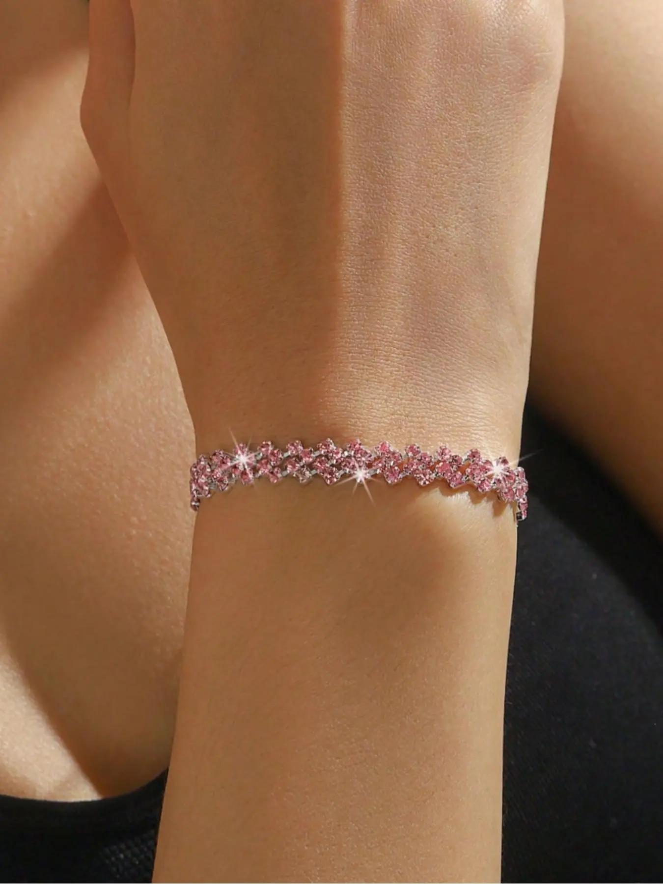 Sparkling Pink Rhinestone Series Bracelet, Stackable Bracelets, Fashionable Jewelry for Women for Party, Daily Clothing Decor, Trendy All-match & Exquisite Jewelry for Birthday Gift