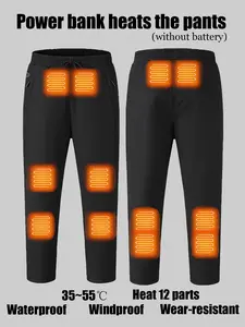 Autumn Winter Heated Long Pants, Waterproof Windproof Scratch Resistant, Skiing, 12 Heating Zones, Unisex Outdoor Daily Use, Workout Bottoms