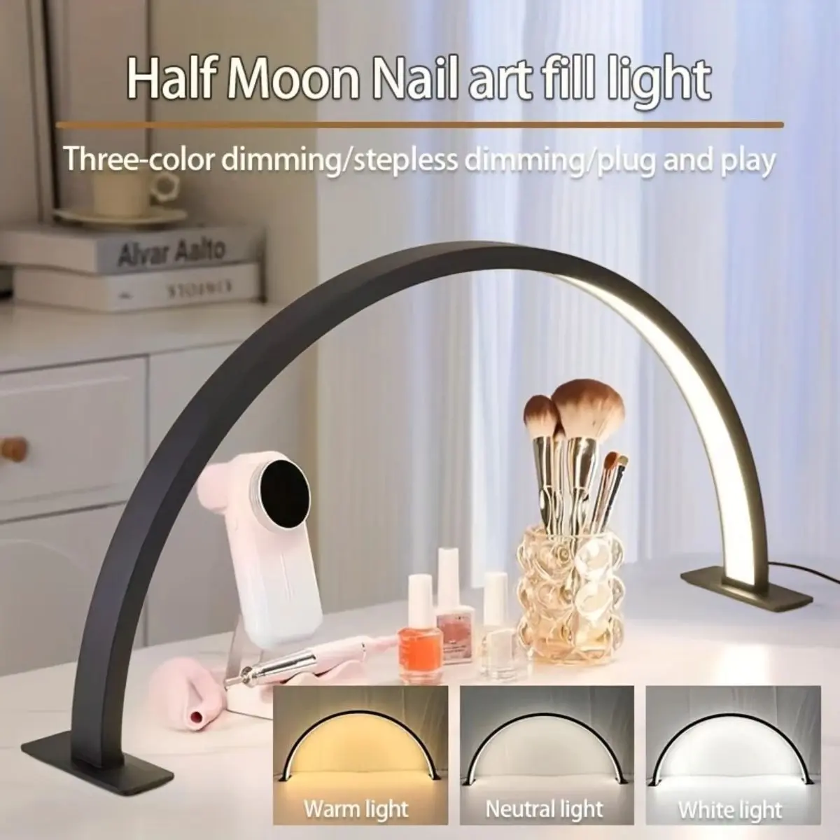 Desktop Half-Moon Nail Lamp Arch Lighting Table Lamp USB Powered, 3 Color Temperatures Adjustable, Dimmable Lighting, Adjustable Lights, Suitable for Personal Manicure, Dimmable Lamps