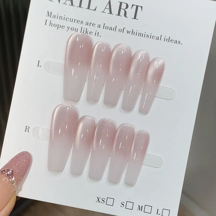 Extra Long Coffin Shape False Nails & Accessories Set - Pink Ombre Shiny, Salon-Quality Decorative Long Artificial Pink Press-On Nails & Accessories for Casual Outings, Nail Set