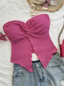 Women's Solid Color Ribbed Crop Tube Top, Casual Fashion Sleeveless Cropped Top for Daily Outdoor Wear, Ladies Clothes for All Seasons, Gamis