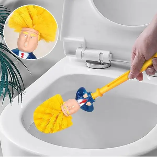 TCreative Toilet Brush - 360-degree cleaning of the toilet, quick drainage - Fun bathroom cleaning design - Suitable for toilet use - Fun design to make your toilet stand out - Yellow bristles -Trump Toilet Brush