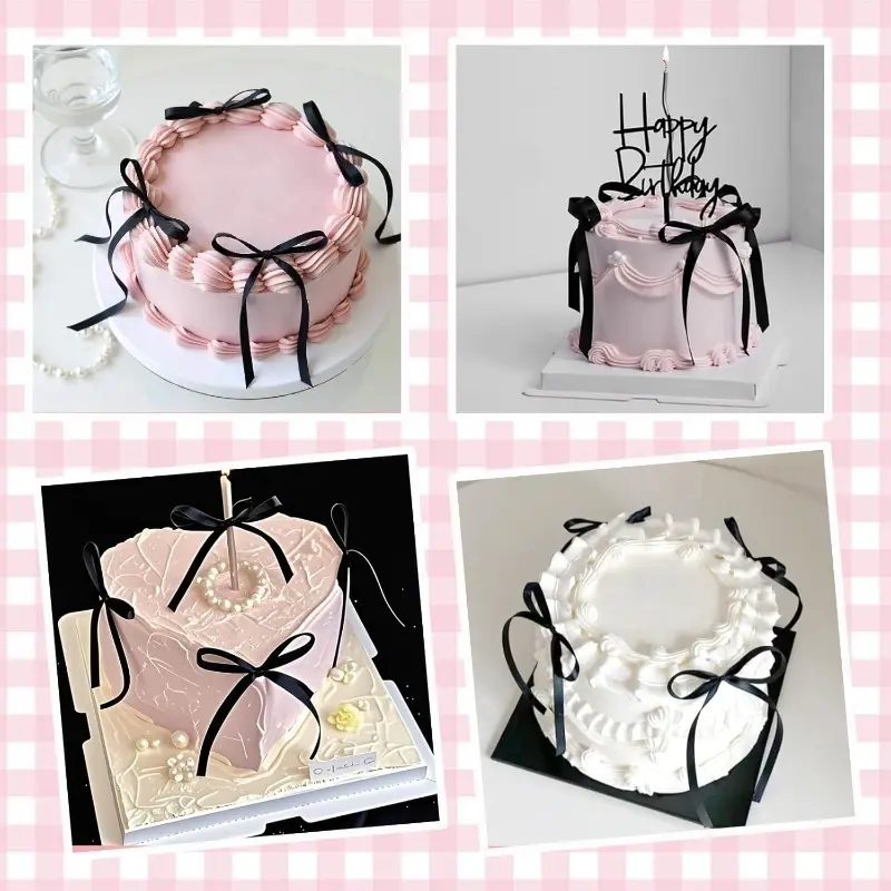 18-piece set of bow-shaped cake decoration accessories, Bows for cake, including black and red ribbon styles, suitable for cakes, cupcakes, baby showers, birthday parties, weddings, and other occasions, Cake Decorating Supplies