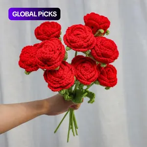 Hand-Woven Crochet Rose Bouquet, 9PCS Artificial Decorative Flowers, Graduation Gift, Valentine's Day, Mother's Day, Wedding, Anniversary, Birthday, Home Decor & Room Decoration
