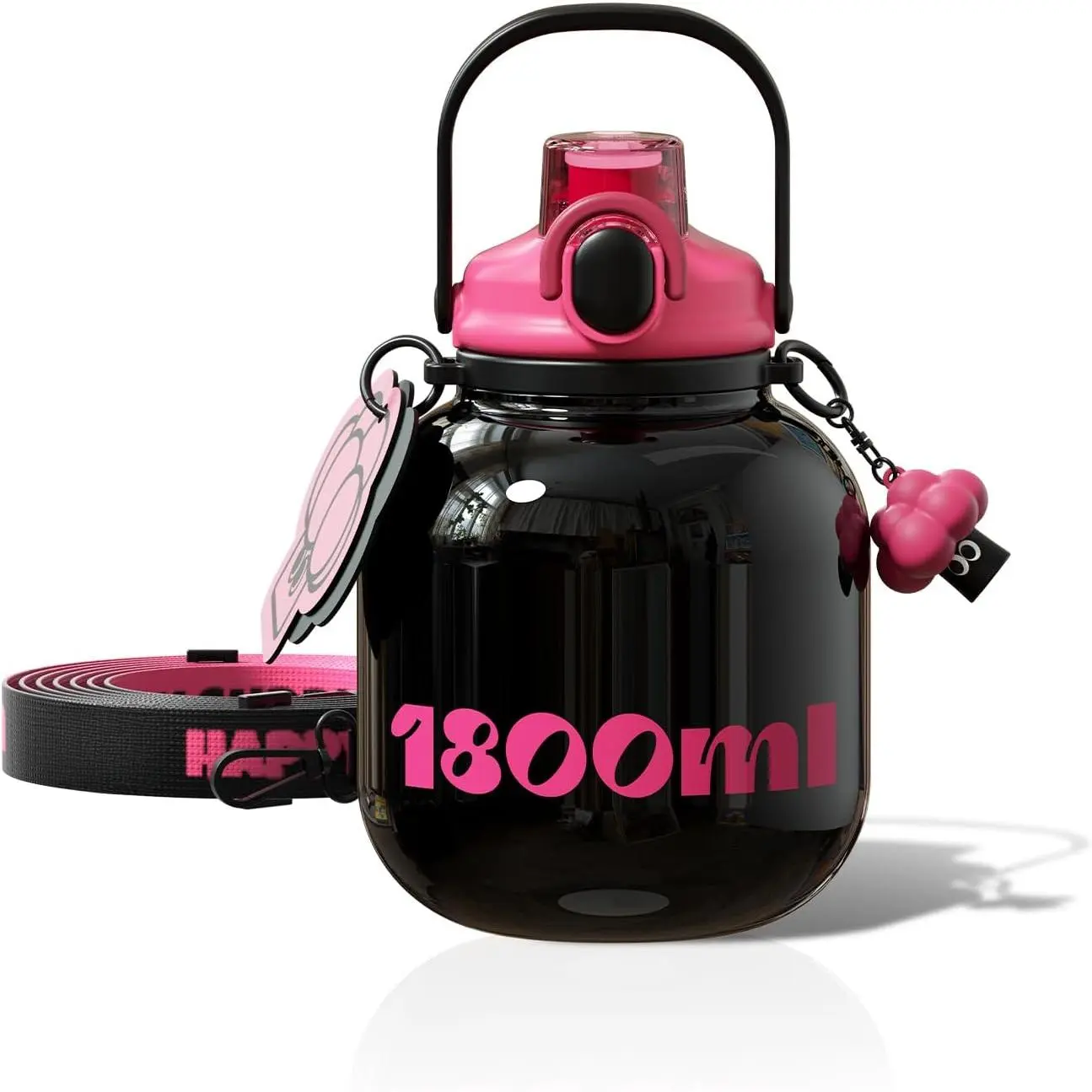60 oz Wide Mouth Vacuum Insulated Stainless Steel Reusable Water Bottle - Black, with Straw, Carry Handle, Heavy-Duty Stylish Gym & Sports Bottle for Women’s Yoga Use, Reusable Water Bottles, Gym Bottle