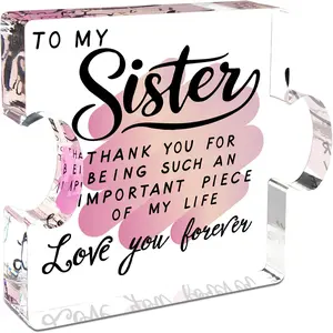 Sister Gifts, Sister Christmas Gifts, Gifts for Sister, Sister Birthday Gifts from Sisters Brother, Unique Acrylic Puzzle Plaque, Present for Sister Thanksgiving Christmas Valentines Mothers Day Birthday Decor