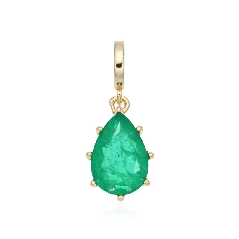 Women's 925 Sterling Silver Gold-Plated Teardrop Pendant with Green Gemstone, Elegant Everyday Aesthetic Costume Jewelry Charm