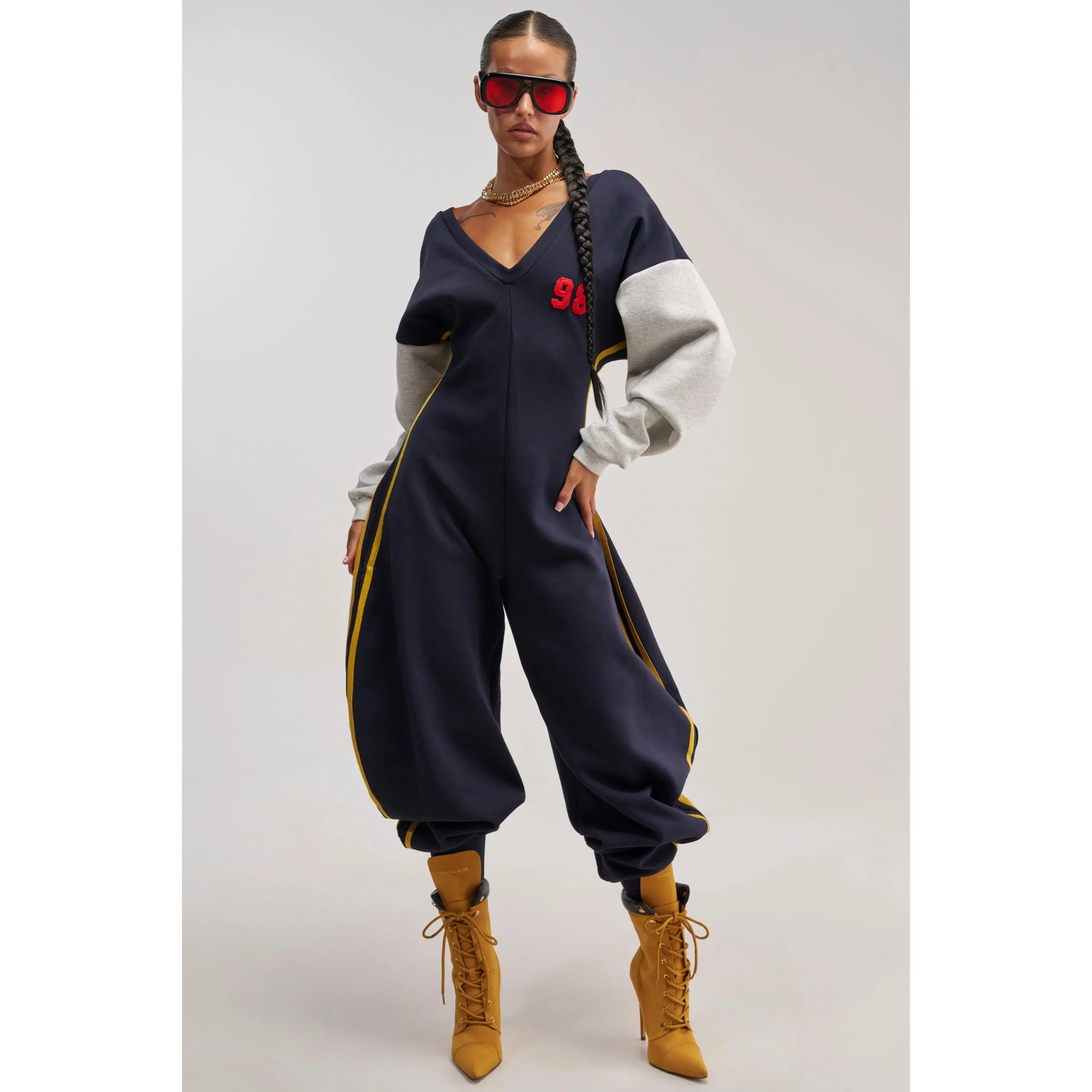 COMFY COZY VARSITY JUMPSUIT IN NAVY