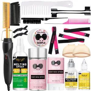 Electric Hot Comb Hair Straightener for Natural Hair and Wigs - Curling Iron and Pressing Comb Set with Wax Stick Brush Salon Gift Straightening Cream