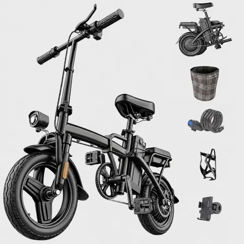 Adult 14-in Folding Commuter Bicycle - 500W Power, 48V Long-Lasting Battery, Dual Suspension, Rear Disc Brake, LCD Display, 20MPH Speed, Adjustable Seat, Lightweight Portable Puncture-Proof Ebike for Urban Commute,outdoorfun