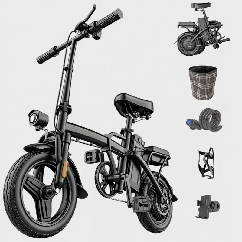 Adult 14-in Folding Commuter Bicycle - 500W Power, 48V Long-Lasting Battery, Dual Suspension, Rear Disc Brake, LCD Display, 20MPH Speed, Adjustable Seat, Lightweight Portable Puncture-Proof Ebike for Urban Commute,outdoorfun
