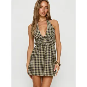 Naomy Halter Flare Mini Dress Black Check