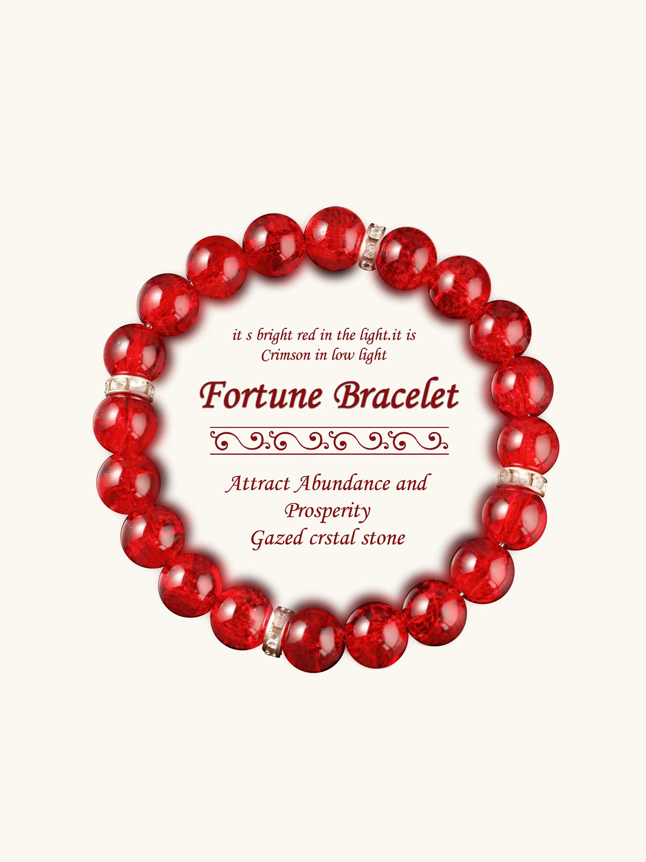 Crimson Abundance Beads Bracelets, Glazed Crystal Stone Bracelet, Wealth Magnet Jewelry for Day & Night, Fashion Accessories for Women & Men