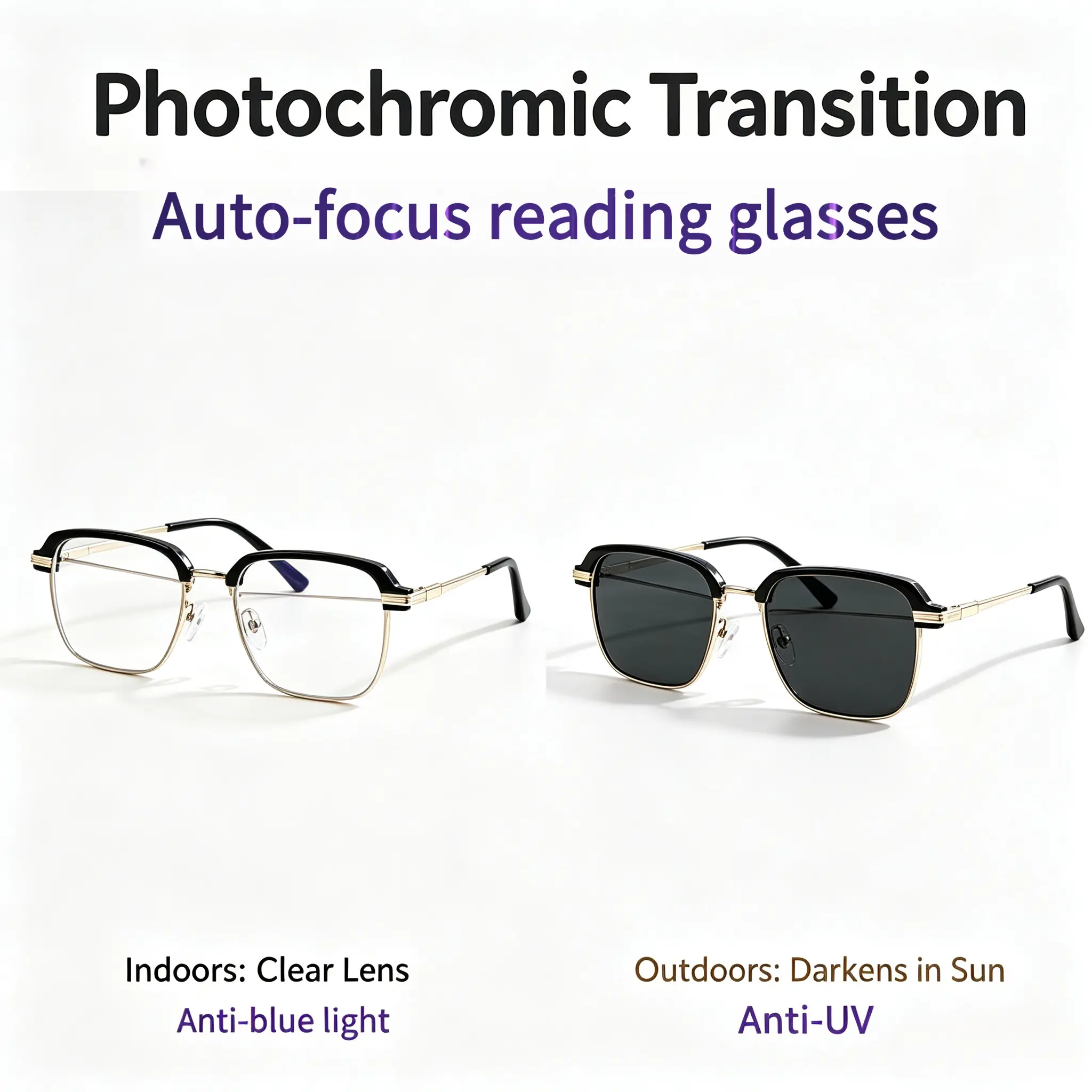 Smart Auto Focus Transition Reading Glasses Blue Light Blocking UV400 Protection. Progressive Multifocal Photochromic Readers for Men Women. Clear Vision No Line Lens Anti Glare Eyeglasses with Free Glasses Case. Practical Birthday Gifts for Dad