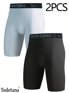 2-piece Men's High-Elasticity Quick-Dry Compression Workout Shorts with Lettering - Moisture-Wicking Athletic Shorts for Running, Basketball, Gym, Boxing & Swimming, Moisture Wicking Shorts | Bold Lettering | Compression Fit, Gym Shorts