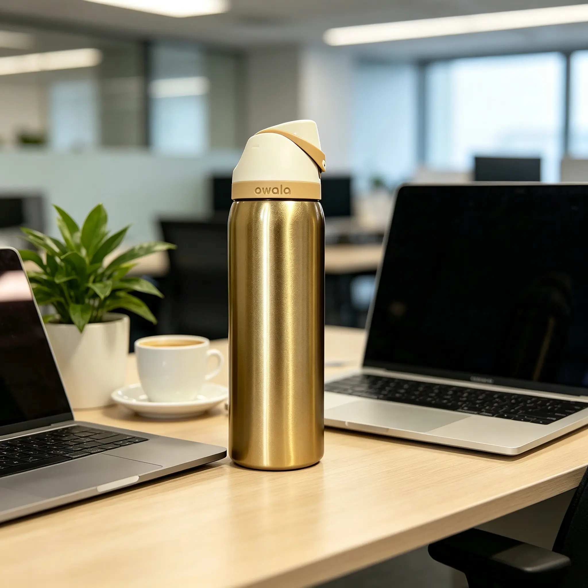 Owala FreeSip 32oz Gold Stainless Steel Insulated Flask Tumbler, Leak-Proof Lid, BPA-Free, Stylish Portable Straw Drinkware for Daily Office & Sports Use