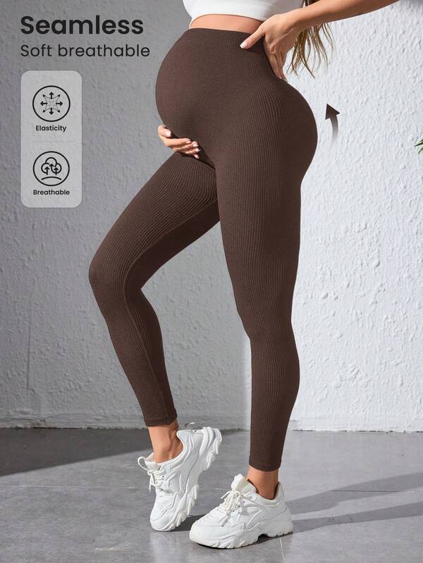 Maternity Yoga Pants High-Waisted with Belly Support Solid Color 3D Cut Fitted Full-Length Soft Elastic for Yoga Sports Casual Wear Breathable Moisture-Wicking Womenswear