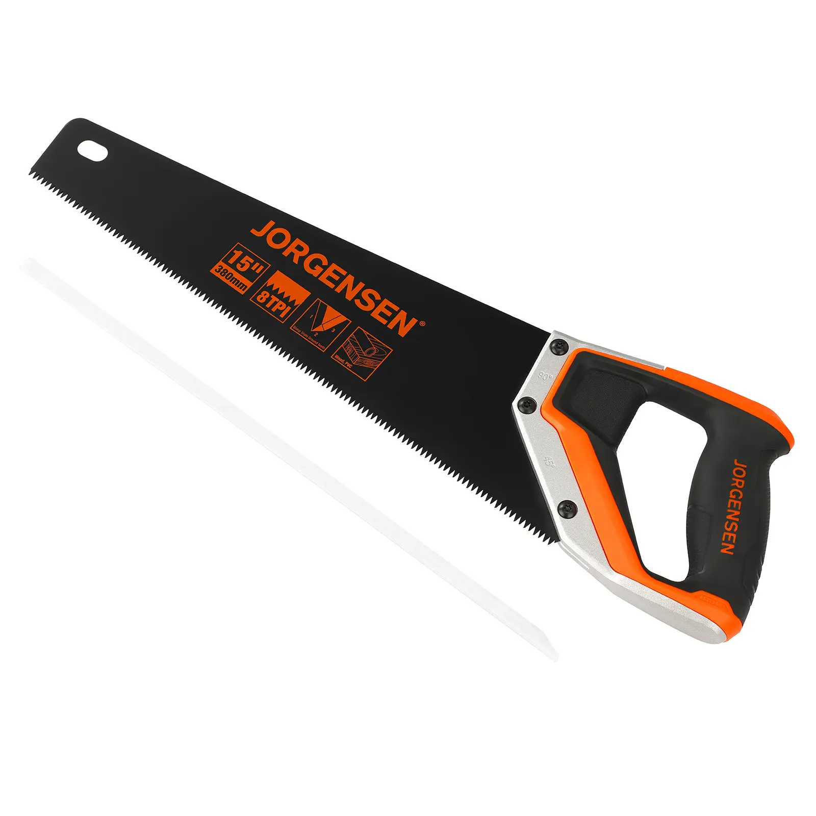 #summersale JORGENSEN 15” Hand Saw, Black Coated Coarse Handsaw 8TPI for Wood Cutting, Ergonomic Non-Slip Aluminum Handle for Sawing, Trimming, Gardening, Pruning, PVC
