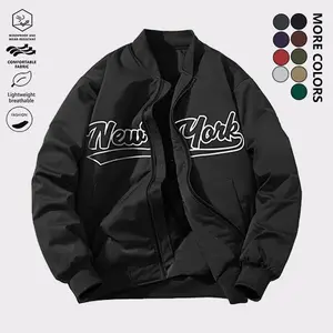 Men’s fashionable letter-print color-block baseball jacket—lightweight, comfortable, multifunctional outerwear in a street style with a retro look and zip closure; suitable for everyday outdoor activities and running exercises in autumn and winter.