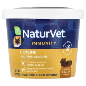 NaturVet Immunity, L-Lysine with Antioxidants, For Cats, Salmon & Bacon, 60 Soft Chews, 3 oz (90 g)