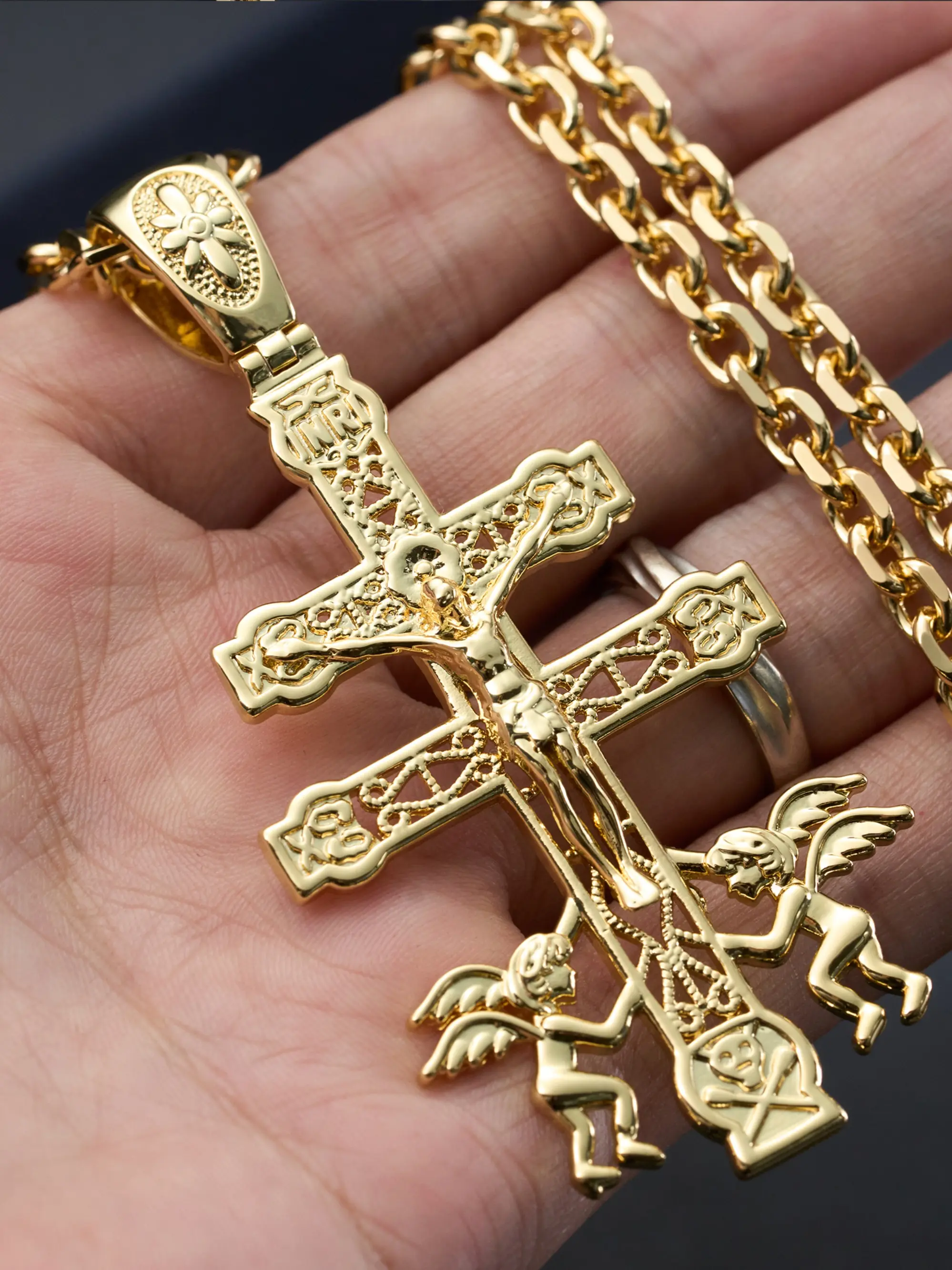 18k Copper Cross Filigree Pendant Necklace for Men and Women, Cross Necklaces, Faith Cross Necklace, Pendant Chain, Religious Jewelry, Protective Amulet, Holiday Gift, Unisex Fashion Accessory