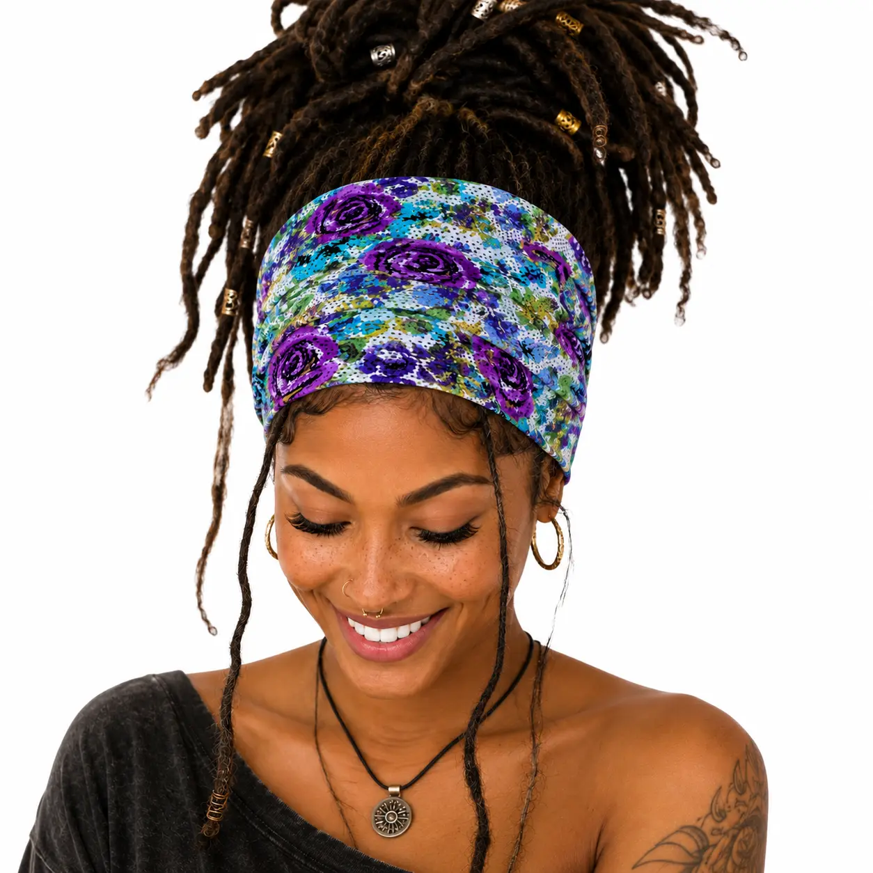 Extra Long Floral Headband Dread band Hair Tube | Stretchy Hair Wrap for Dread Locs, Curly Hair & Buns