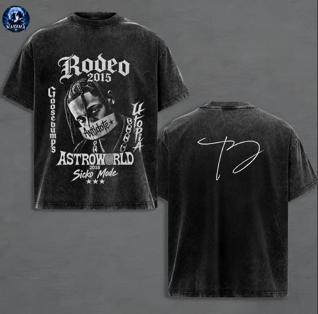 Scott Astroworld, Rodeo, Vintage Washed T Shirt, Cactus Jack Hip Hop Graphic Tee, Oversized Heavyweight Cotton Streetwear, Gift for Rap Fans Men Women
