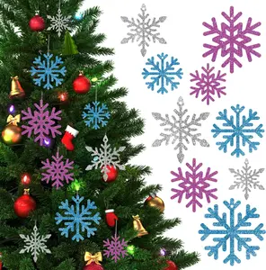 30 Pack Christmas Snowflake Ornaments, Winter Glitter Frozen Snowflakes Ornament, Blue Silver Purple Christmas Hanging Ornaments Set for Christmas Tree Decorations, Assorted Sizes, Colors and Styles