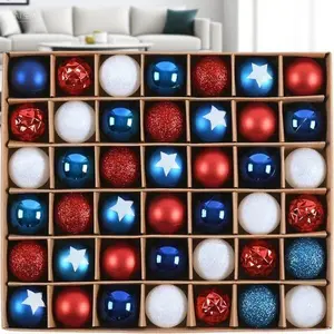 1.18 Inch Mini Patriotic Ornaments for Small Trees, 49ct Shatterproof Hanging Decorations, Red White and Blue Memorial Day Decor, Reusable Independence Day Tree Accents, Festive July 4th Hanging Ornaments Christmas Set Star Traditional Glossy Lightweight