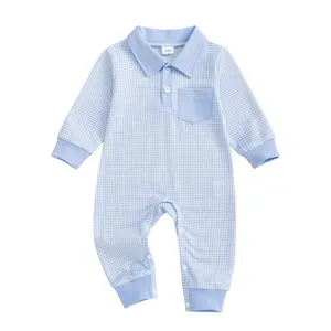 Newborn Baby Boy Winter Clothes Long Sleeve Lapel Jumpsuit Collar Plaid Romper Playsuit Infant Baby Boy Fall Outfit