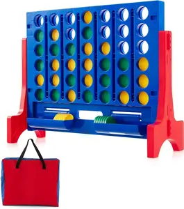 Giant 4 in a Row Game with Storage Carry Bag, Jumbo 4-to-Score Game with Chess, Quick Release Slider for Kids Adults, Indoor Outdoor Backyard Game Set, Free-Standing/Wall-mounting (Blue)