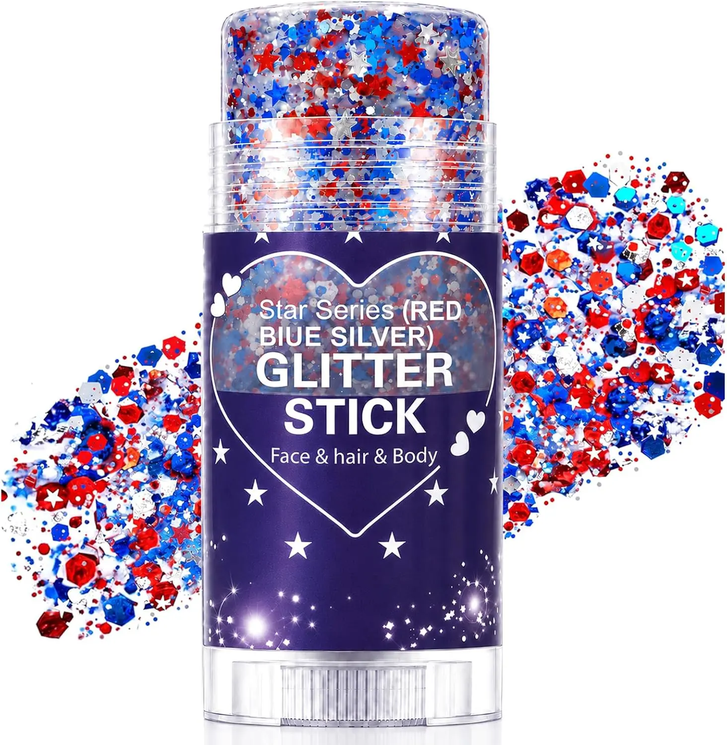 Women's Iridescent Fine Glitter Cosmetic Stick - 25G, Gentle, Waterproof, All Skin Types, Any Tone, Long-Lasting Body & Face Makeup, 4th of July Patriotic Accessory, Gift for Women, Sparkly Glitter