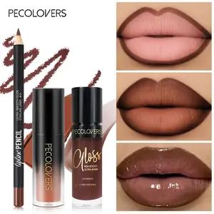 3pcs/Set Plumping Hydrating Moisturizing Lip Gloss - Nude & Brown Mirror-Shine Glossy Liquid Lipstick& Lip Liner Kit Lipstick Set