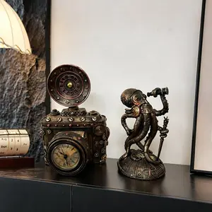 Vintage Steam Style Desktop Craft Ornament, Multi-style Resin Decor of Train Camera Alarm Clock, Versatile Home Decor for Living Room Bedroom Entryway