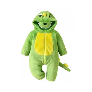 LOLANTA Toddler Dinosaur Animal Costume Unisex Baby Kids Flannel Hooded Romper Jumpsuit Dress Up Outfit Soft Green Fleece Zipped Design Ideal for Birthday & Holiday Wear