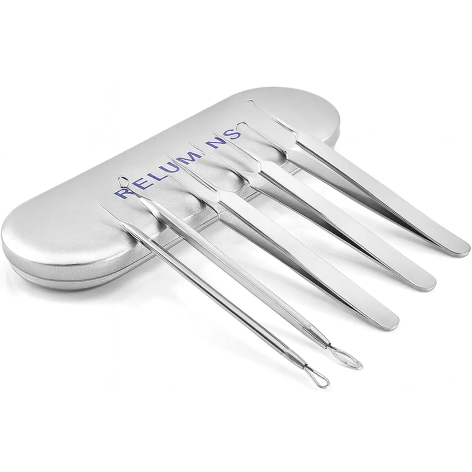 Relumins Pro Clear Extractor Tool Kit – 5pc Stainless Steel Blackhead Remover & Nose Cleaner Set w/Case for Facial Care & Pore Cleaning