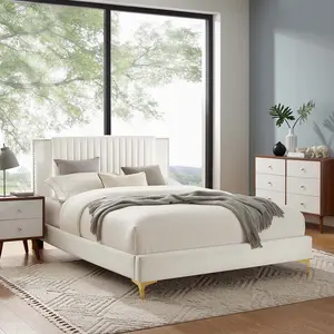 Modway Zahra Channel Tufted Performance Velvet Queen Platform Bed in White