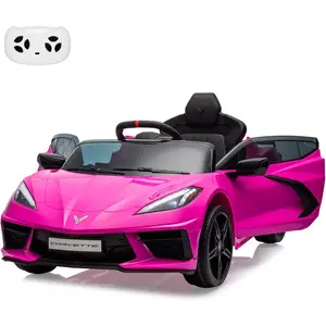 12V Kids Ride On Car, Licensed Corvette Battery Powered Electric Sports Car with Remote, LED, Music & Dashboard