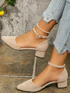 Elegant Women's Spring Autumn Slip-On High Heels, Pointed Toe Thick Heel Shoes, Fashionable Ladies Footwear for Casual Wear, Daily Fashion Footwear