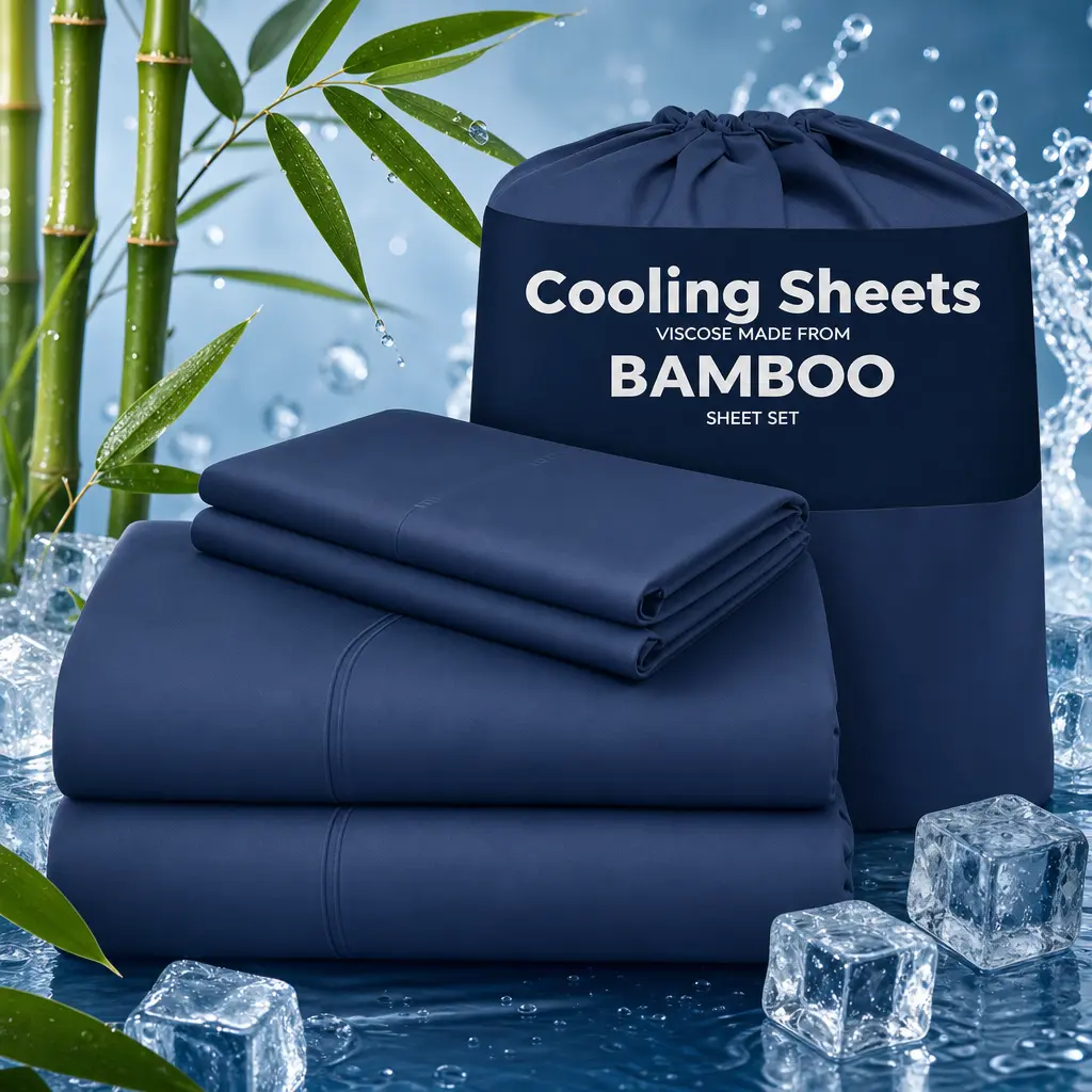 Jollyvogue Extra Deep Pocket Bamboo Sheets - 6 Pcs Breathable & Cooling Bed Sheet Set, Hotel Luxury Fitted Soft Wrinkle-Free For Mattresses, Room Decor, Twin/Full/Queen/King Size Pillowcase Sets
