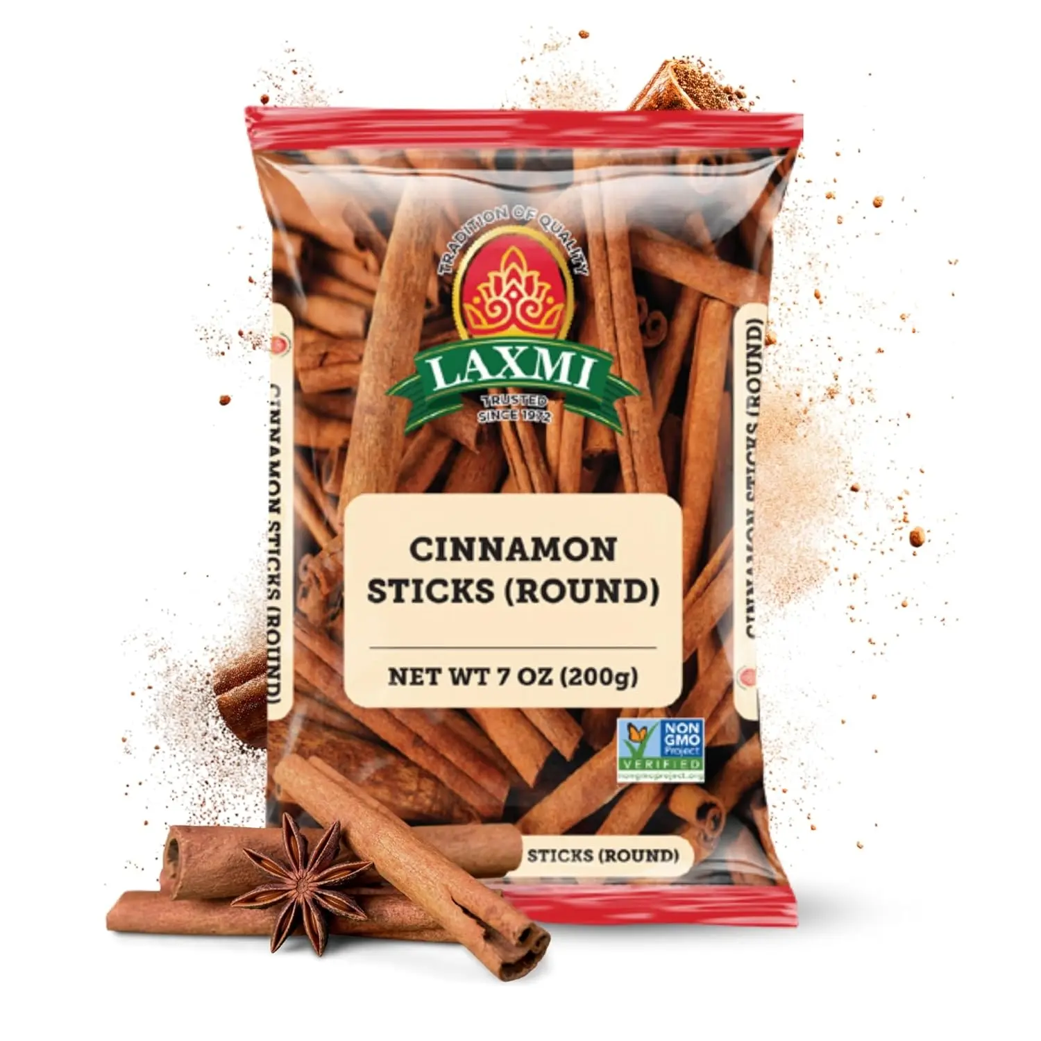 LAXMI Cinnamon Sticks (Round) | Premium Whole Cinnamon | Product of India | Non-GMO Project Verified | Perfect for Tea, Baking, Desserts, Curries & Mulled Drinks