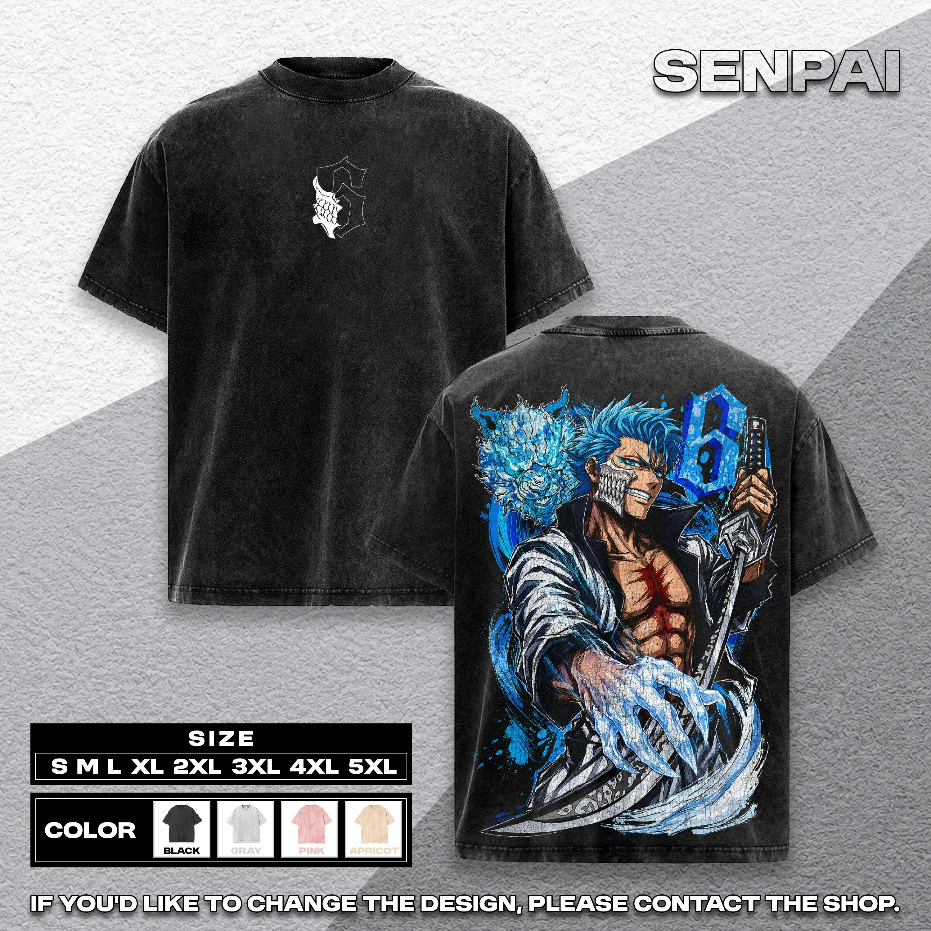 Grimmjow Jaegerjaquez – Bleach Oversize Anime Graphic Tee, Acid Washed Heavy Cotton Shirt, Vintage Manga Streetwear, Unisex Casual Wear, Anime Merch, Gift for Anime Fans