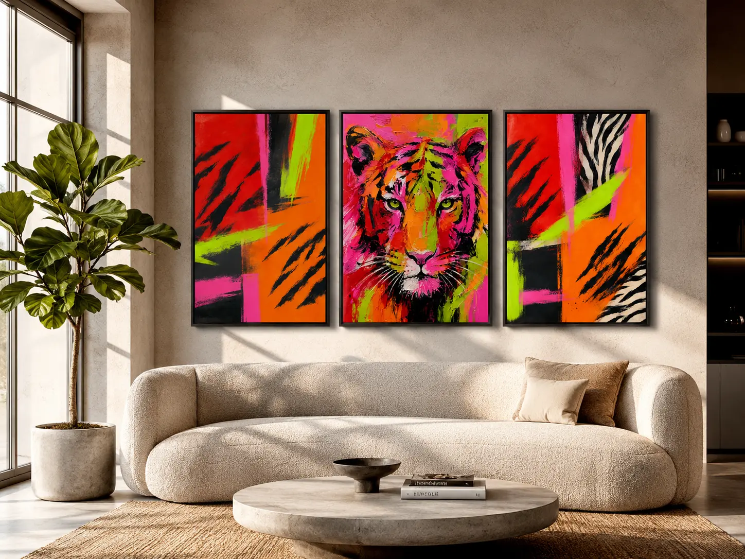 Electric Jungle Abstract Tiger Collection Triptych Wall Art