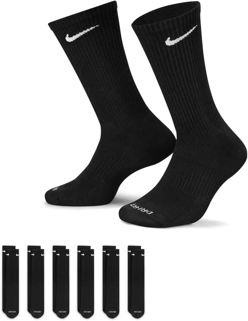 Nike Unisex Adult Everyday Max Cushioned Crew Length Cotton Blend Training Socks (6 Pairs) - For Women, Running, Style SX6897 010