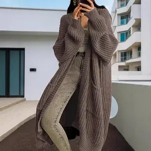 2025 New Long Loose Lazy Style Women's Sweater Cardigan for Autumn Winter Knitwear Sleeve Flat Original Tops Clothes Gamis Knitwear Basic Womenswear Casual Minimalist Dark Gray Vneck Sweaters Women fall sweaters cardigans sweaterswomen Knitting