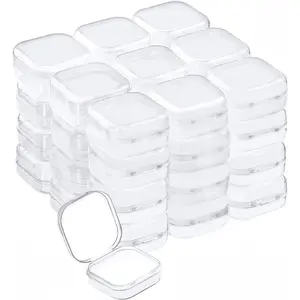 Plastic Beads Storage Containers - Mini Clear Square Box Empty Case with Lid for Earplugs, Pills, Jewelry, Hardware or Any Other Small Craft Gadgets (40 Pieces 1.37 x 1.37 x 0.7 Inches)