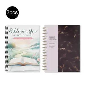 2-Piece Planner & Bible Study Journal Set - 15-Month 2026-2027 Weekly Organizer with Monthly/Weekly Layouts + One-Year Scripture Reading Notebook for Daily Devotion, Christian Faith Planner & Goal Tracker