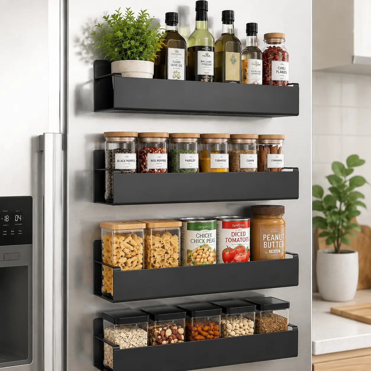 Magnetic Spice Storage Rack Organizer forRefrigerator and Oven, Fridge Organizers andStorage,Metal Wall Mounted Holder Wall Mount Design